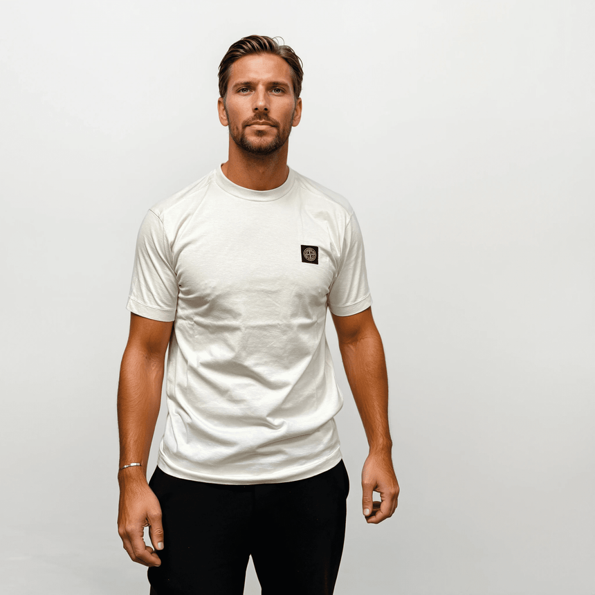 Stone Island Slim - Fit Short - Sleeve T-Shirt With Compass Patch Ivory - Boinclo - Outlet Sale Under Retail