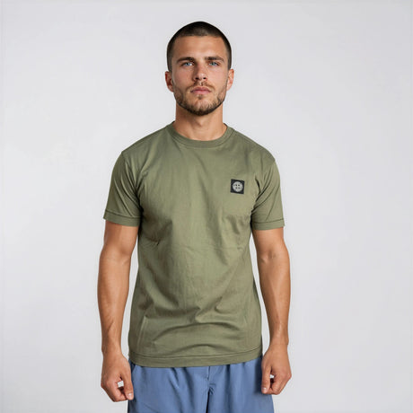 Stone Island Slim - Fit Short - Sleeve T-Shirt With Compass Patch Military Green - Boinclo - Outlet Sale Under Retail
