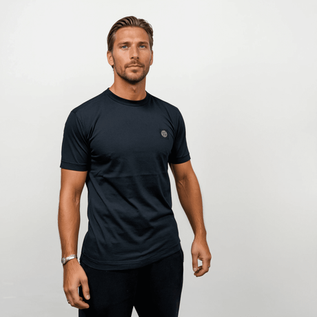 Stone Island Slim - Fit Short - Sleeve T-Shirt With Compass Patch Navy - Boinclo - Outlet Sale Under Retail