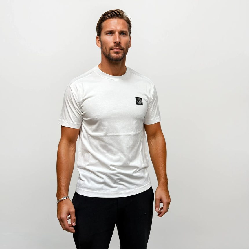 Stone Island Slim - Fit Short - Sleeve T-Shirt With Compass Patch White - Boinclo - Outlet Sale Under Retail