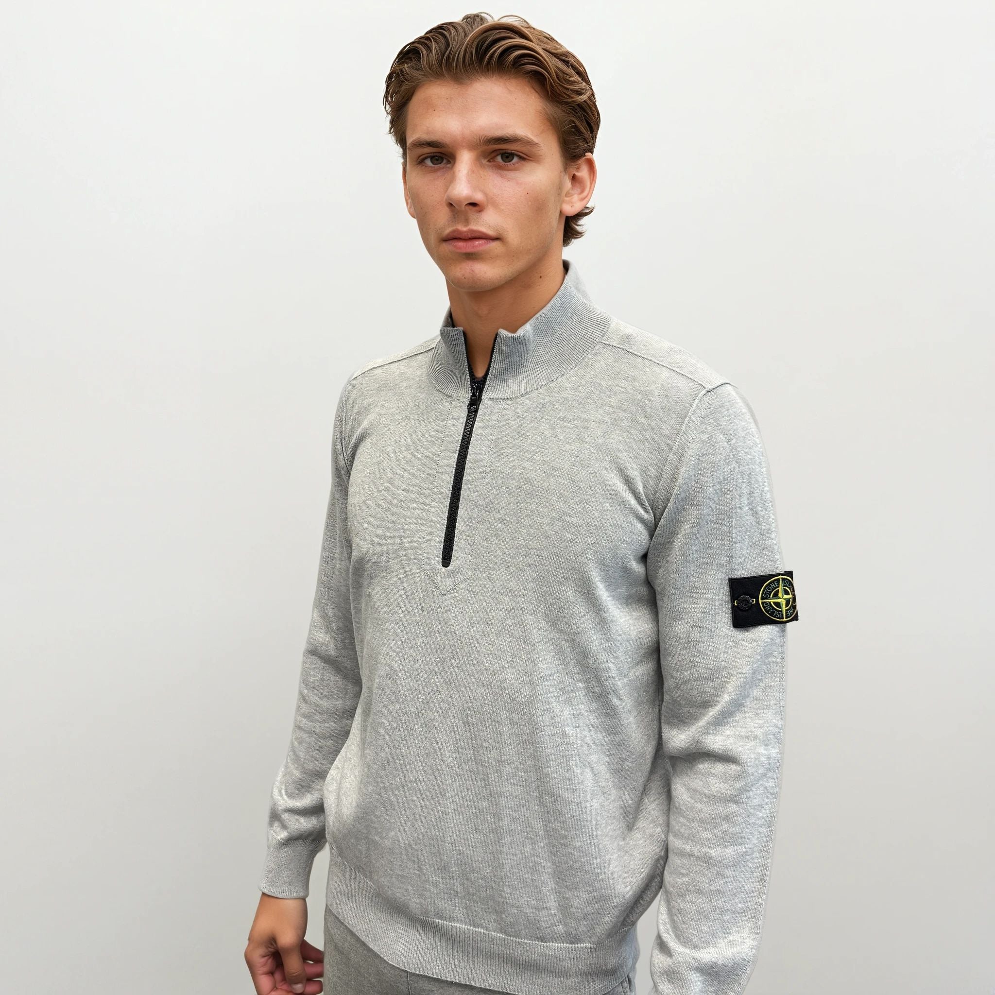 STONE  CROSS ZIP OVERSHIT Lサイズ Stone Island Soft Cotton Quarter Zip Sweatshirt Grey