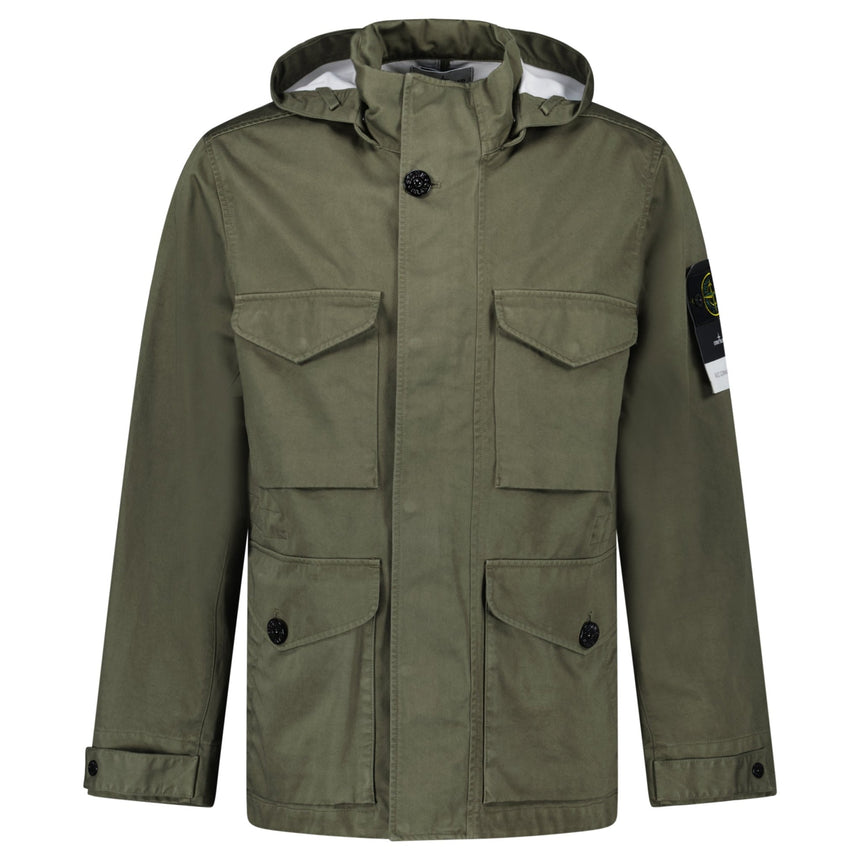 Stone Island Drawstring - Hood Regular - Fit Cotton Jacket in Military Green - Boinclo - Outlet Sale Under Retail