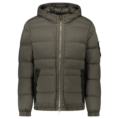 Stone Island Hooded Down Jacket with Seamless Feather Tunnels in Military Green - Boinclo - Outlet Sale Under Retail