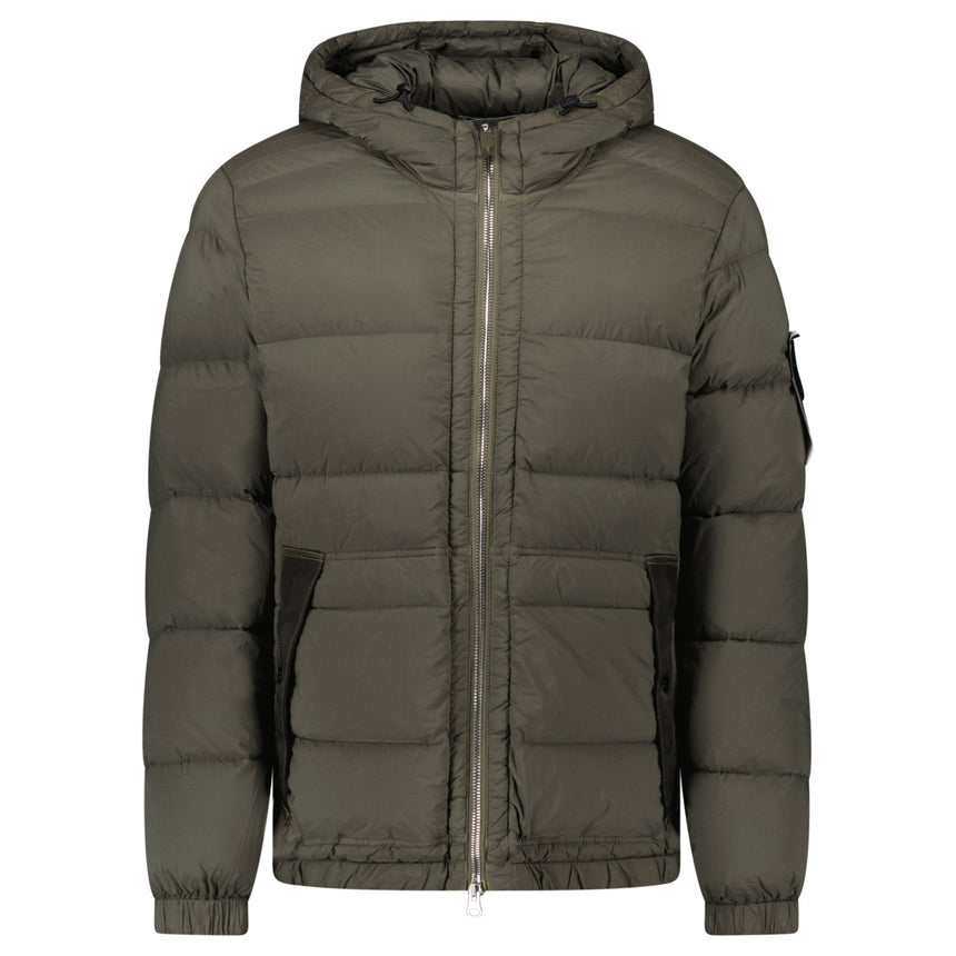 Stone Island Hooded Down Jacket with Seamless Feather Tunnels in Military Green - Boinclo - Outlet Sale Under Retail