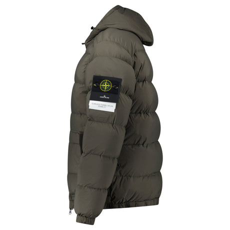 Stone Island Hooded Down Jacket with Seamless Feather Tunnels in Military Green - Boinclo - Outlet Sale Under Retail