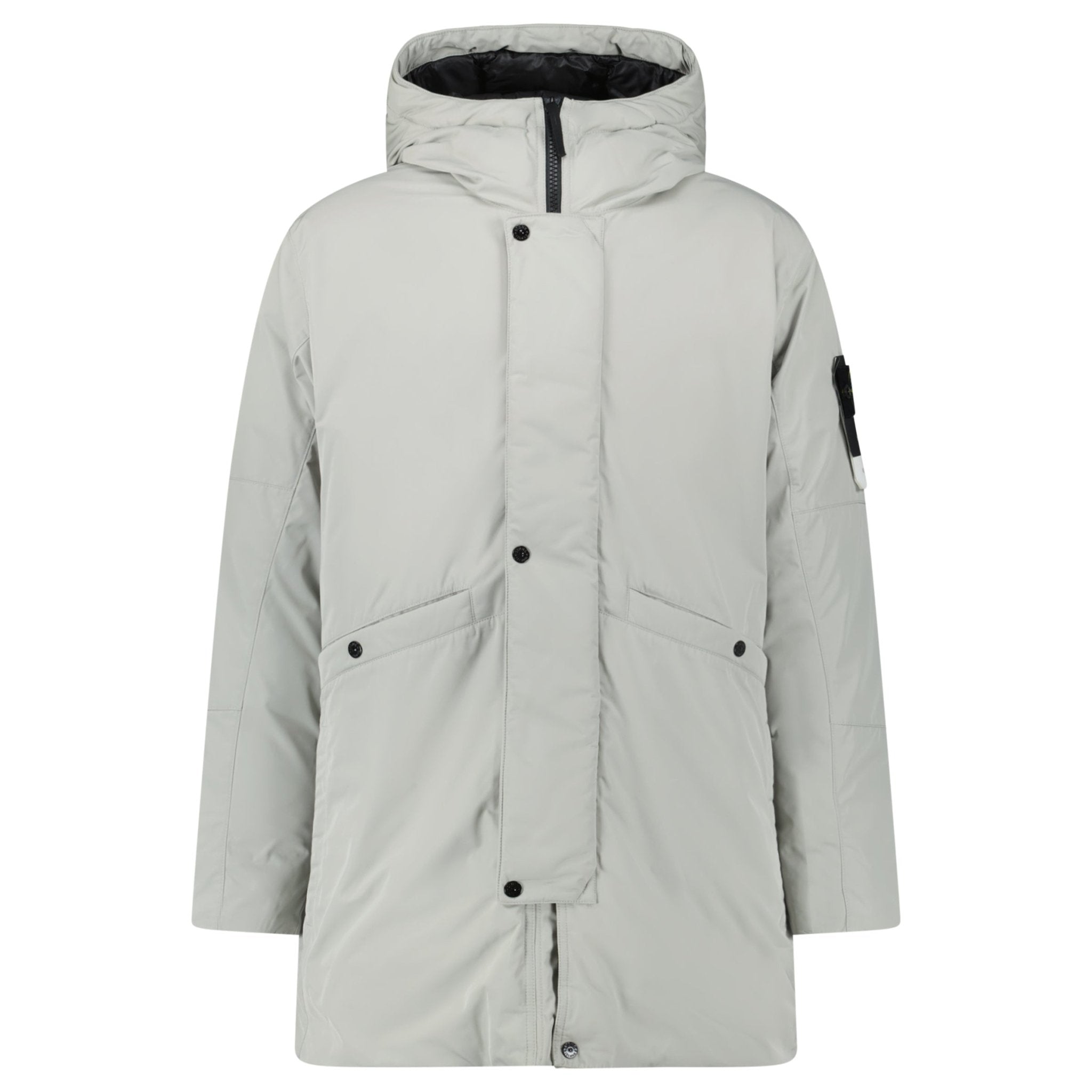Color variation of Stone Island Micro Twill Hooded Long Parka in Pearl Grey