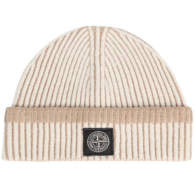 Color variation of Stone Island Vanisé Wool Ribbed Beanie in Ivory