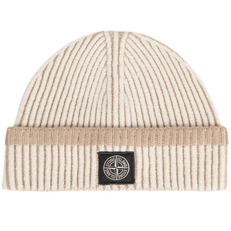 Stone Island Vanisé Wool Ribbed Beanie in Ivory - Boinclo - Outlet Sale Under Retail