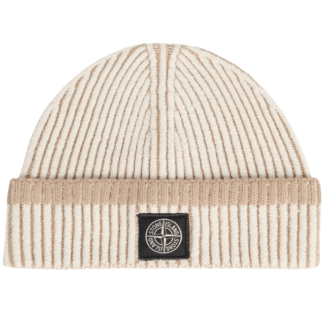 Stone Island Vanisé Wool Ribbed Beanie in Ivory - Boinclo - Outlet Sale Under Retail