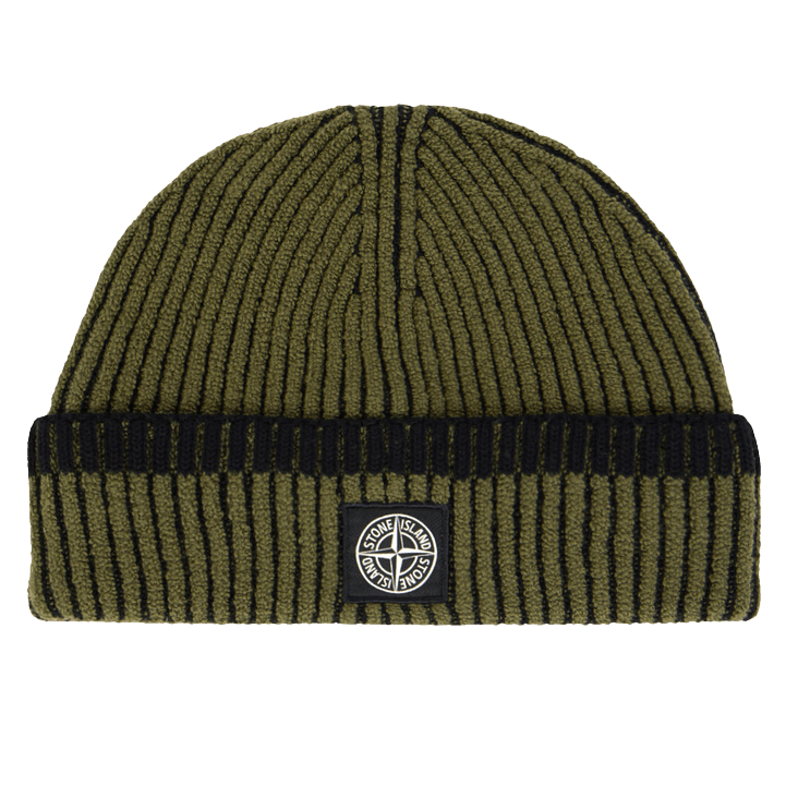 Color variation of Stone Island Vanisé Wool Ribbed Beanie in Khaki