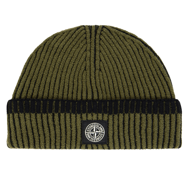 Stone Island Vanisé Wool Ribbed Beanie in Khaki - Boinclo - Outlet Sale Under Retail