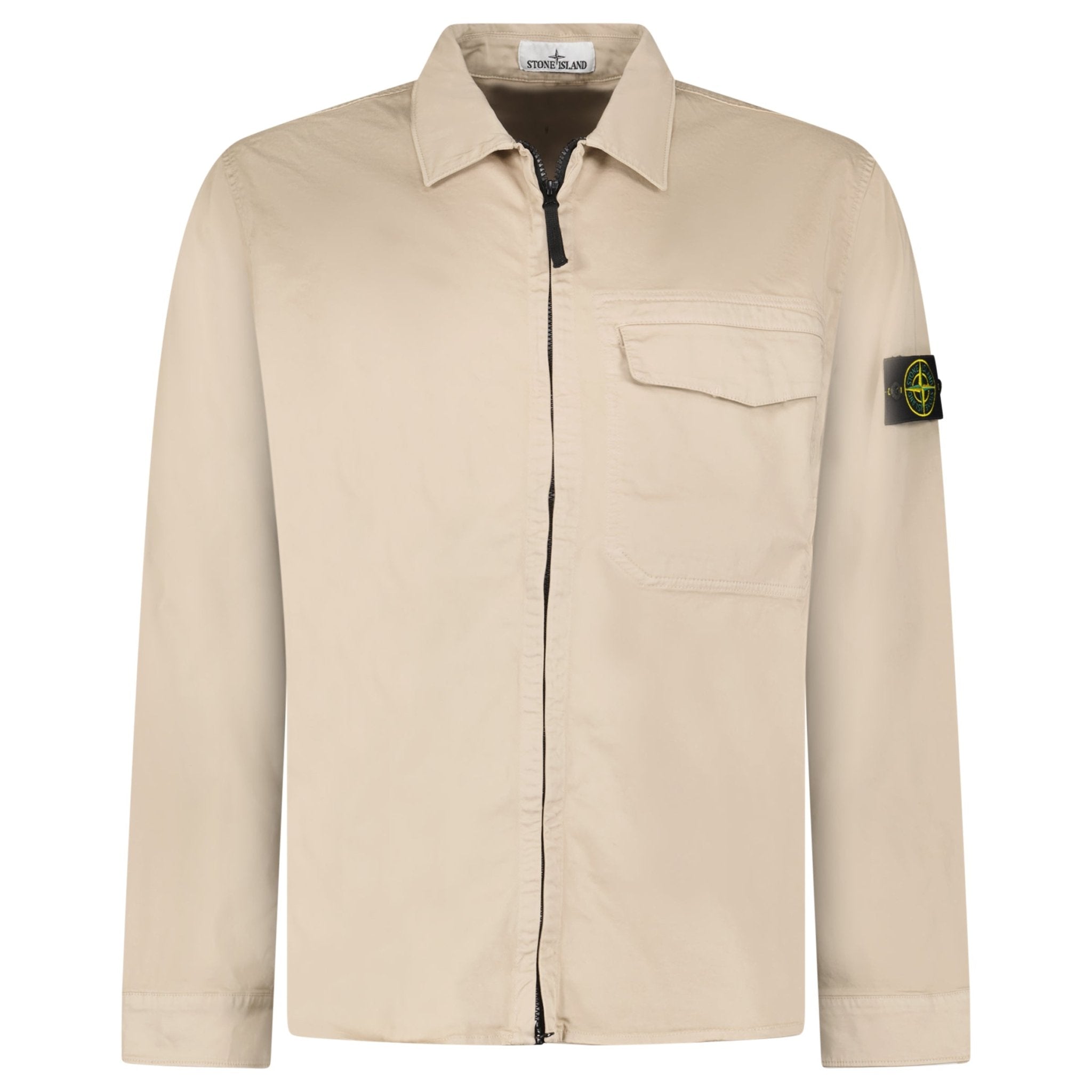 Color variation of Stone Island Stretch Organic Cotton Satin Overshirt in Desert Beige