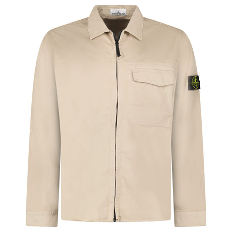Stone Island Stretch Organic Cotton Satin Overshirt in Desert Beige - Boinclo - Outlet Sale Under Retail