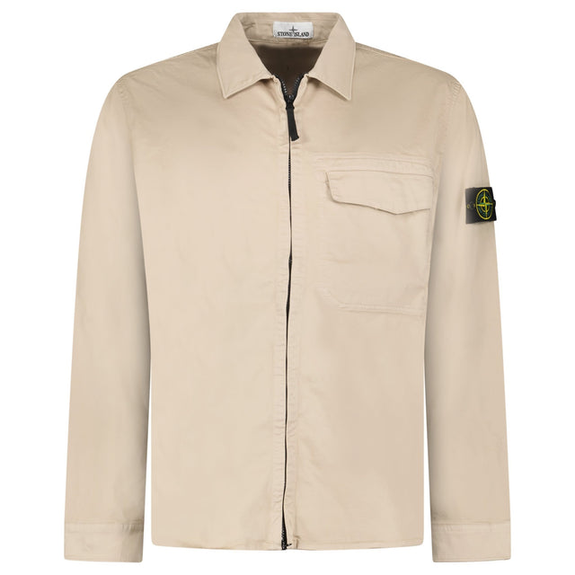 Stone Island Stretch Organic Cotton Satin Overshirt in Desert Beige - Boinclo - Outlet Sale Under Retail