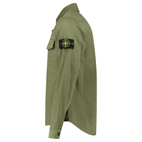 Stone Island Stretch Organic Cotton Satin Overshirt in Military Green - Boinclo - Outlet Sale Under Retail