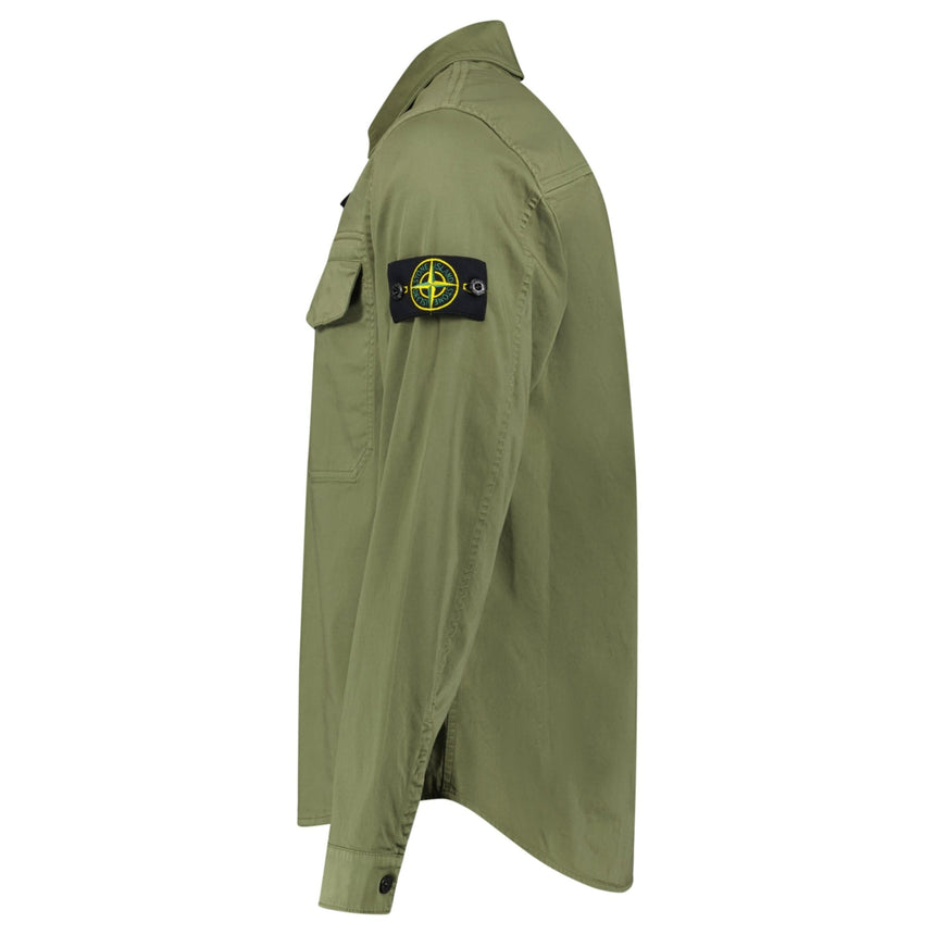 Stone Island Stretch Organic Cotton Satin Overshirt in Military Green - Boinclo - Outlet Sale Under Retail