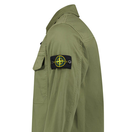 Stone Island Stretch Organic Cotton Satin Overshirt in Military Green - Boinclo - Outlet Sale Under Retail