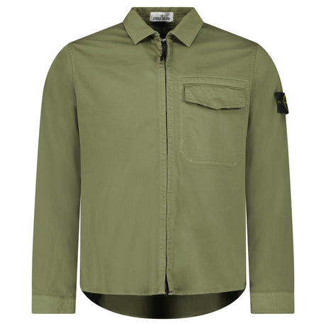 Stone Island Stretch Organic Cotton Satin Overshirt in Military Green - Boinclo - Outlet Sale Under Retail