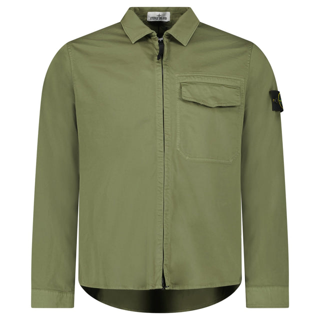 Stone Island Stretch Organic Cotton Satin Overshirt in Military Green - Boinclo - Outlet Sale Under Retail
