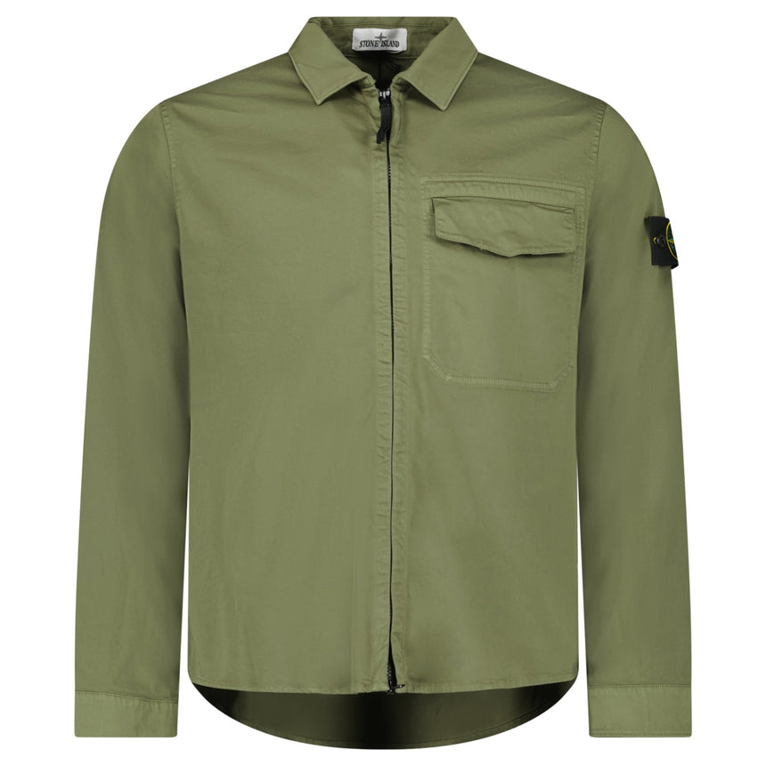Stone Island Stretch Organic Cotton Satin Overshirt in Military Green - Boinclo - Outlet Sale Under Retail