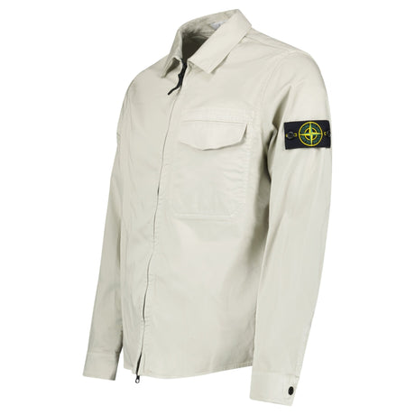 Stone Island Stretch Organic Cotton Satin Overshirt in Pearl Grey - Boinclo - Outlet Sale Under Retail