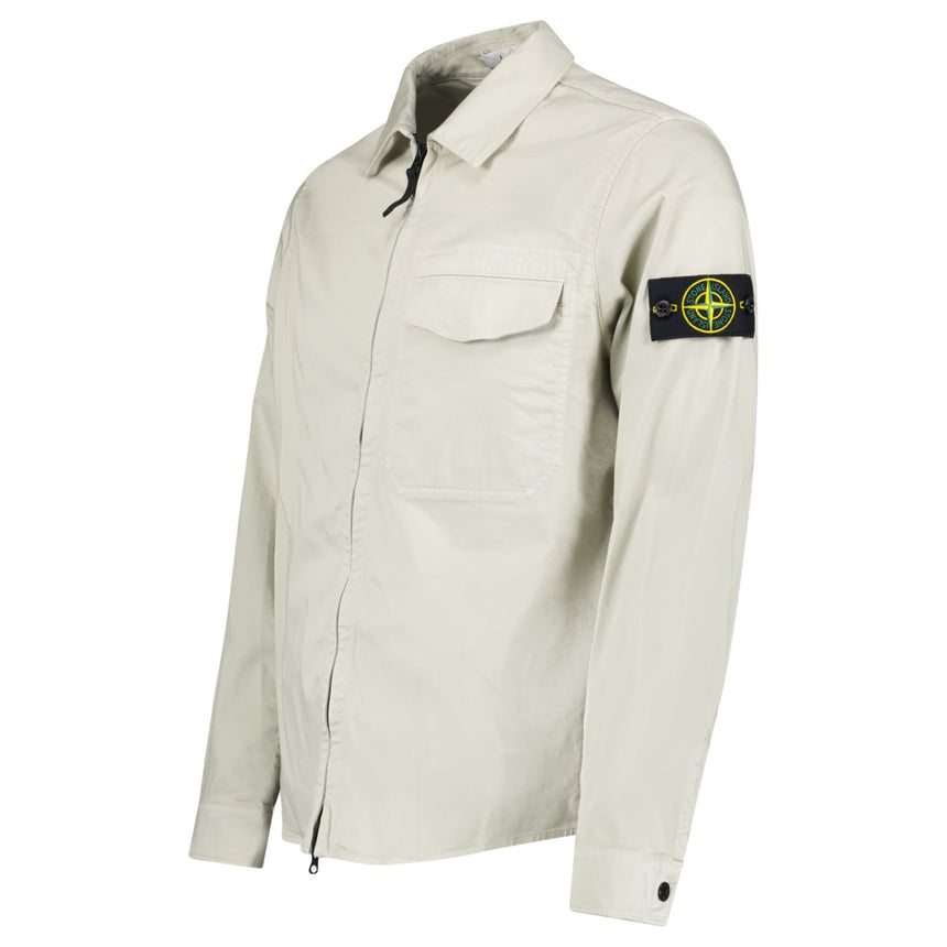 Stone Island Stretch Organic Cotton Satin Overshirt in Pearl Grey - Boinclo - Outlet Sale Under Retail