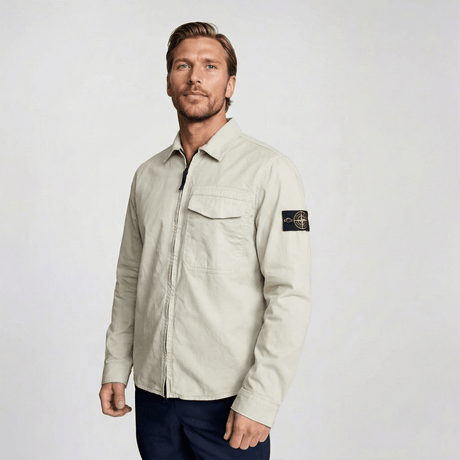 Stone Island Stretch Organic Cotton Satin Overshirt in Pearl Grey - Boinclo - Outlet Sale Under Retail