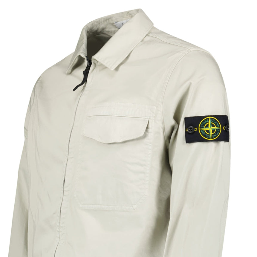 Stone Island Stretch Organic Cotton Satin Overshirt in Pearl Grey - Boinclo - Outlet Sale Under Retail