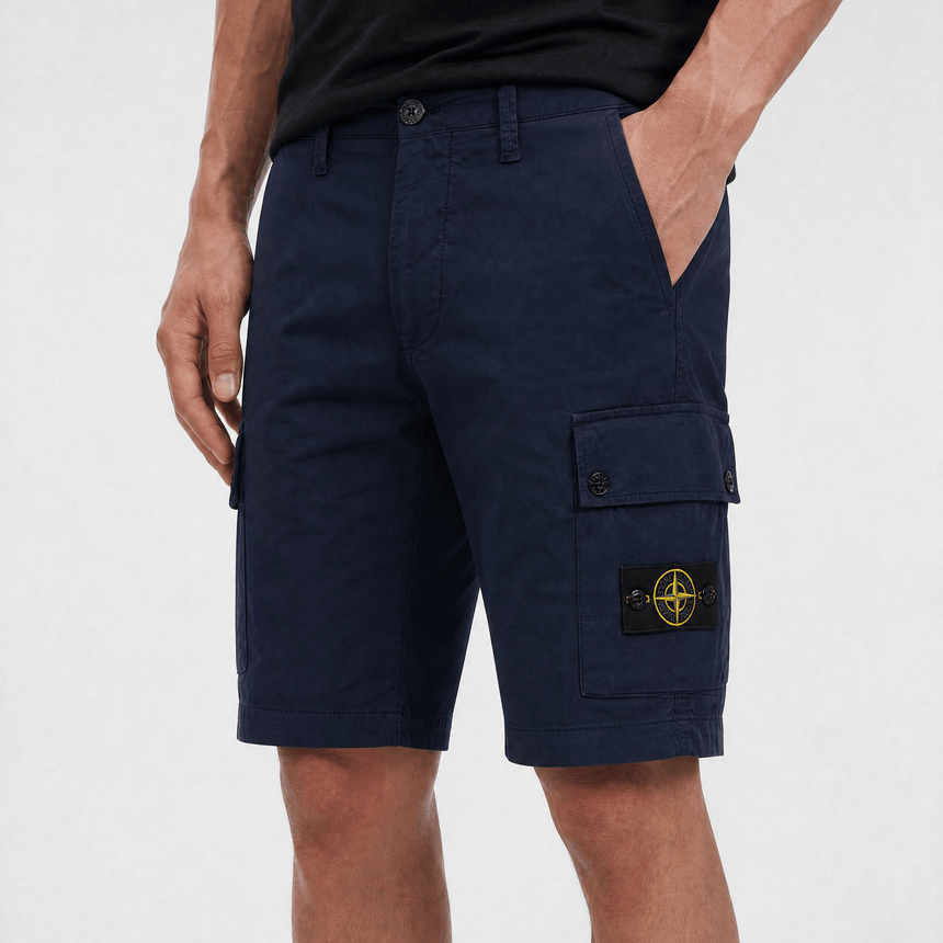 Stone Island Stretch Organic Cotton Twill Cargo Bermuda Shorts in Navy Blue - Boinclo - Outlet Sale Under Retail