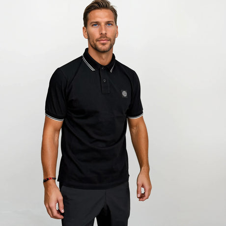 Stone Island Stripe Collar Polo T-Shirt Slim Fit Black - Boinclo - Outlet Sale Under Retail
