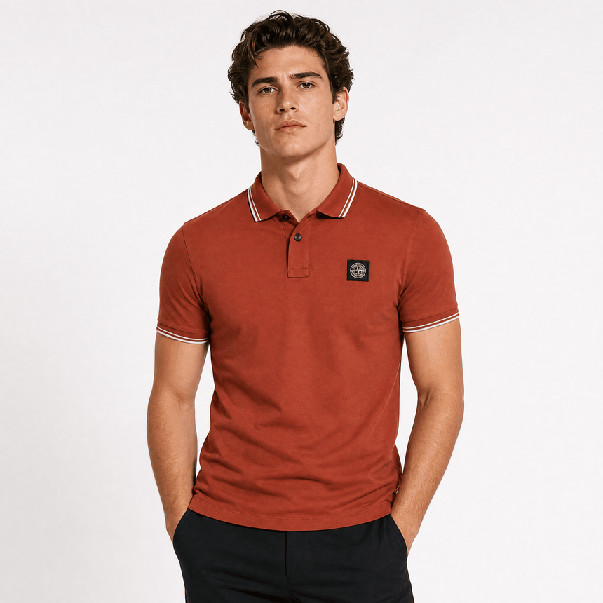 Stone Island Stripe Collar Polo T-Shirt Slim Fit Brick Red - Boinclo - Outlet Sale Under Retail