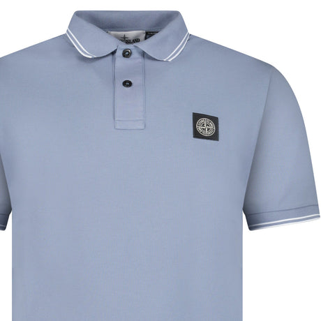 Stone Island Stripe Collar Polo T-Shirt Slim Fit Military Avio Blue - Boinclo - Outlet Sale Under Retail