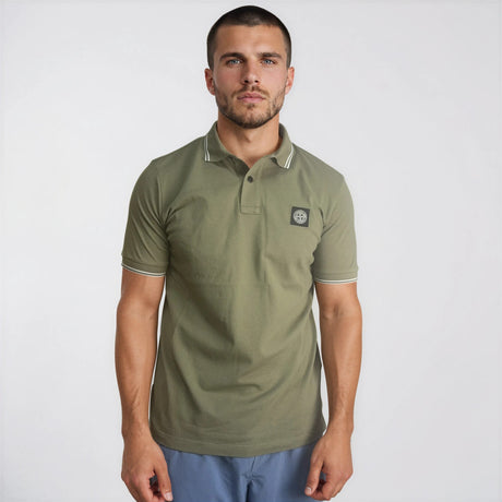 Stone Island Stripe Collar Polo T-Shirt Slim Fit Military Green - Boinclo - Outlet Sale Under Retail