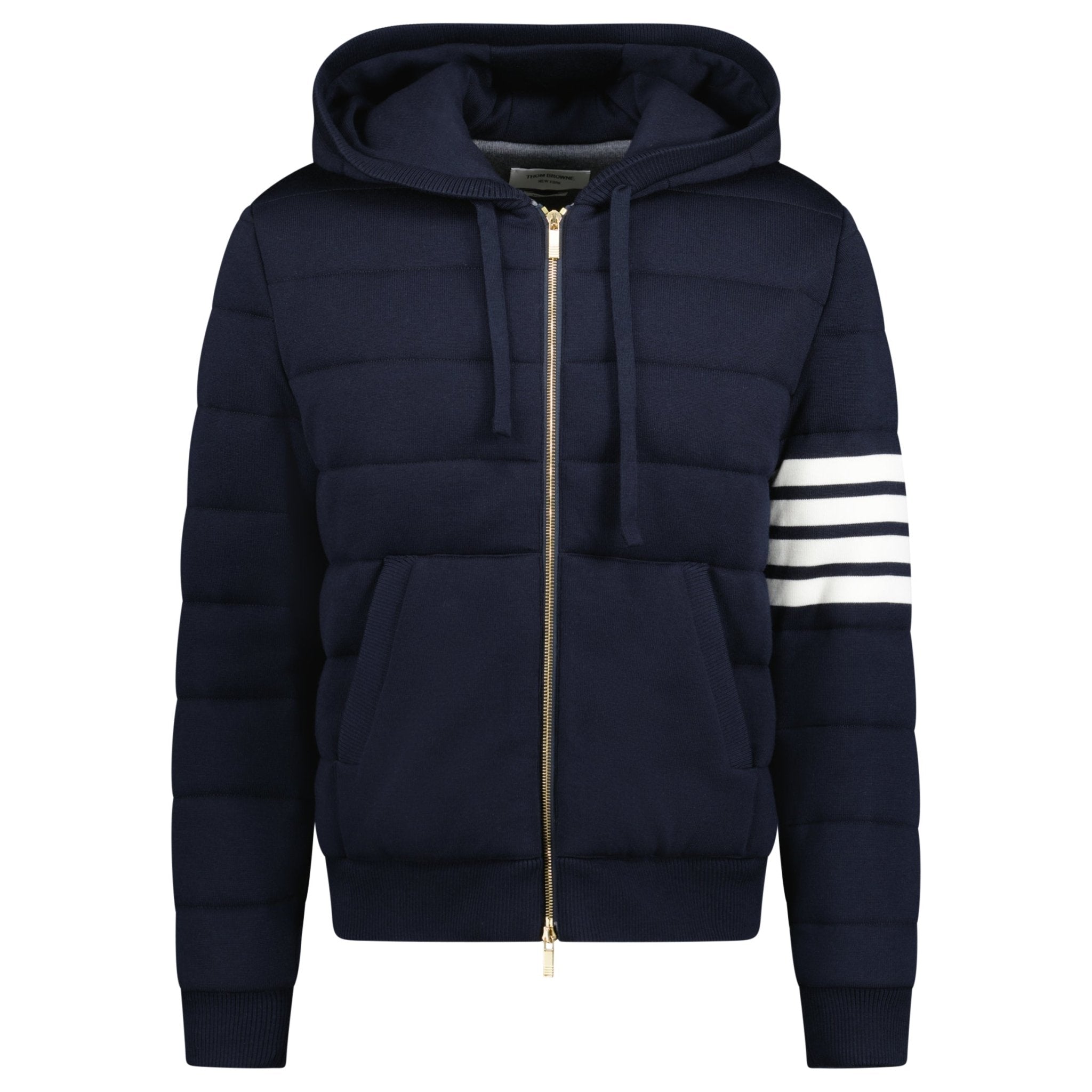 Thom Browne Merino Wool Jersey Stitch Padded 4-Bar Zip-Up Hoodie