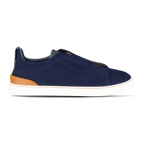 Zegna Triple Stitch Contrast - Sole Denim Low - Top Trainers Navy - Boinclo - Outlet Sale Under Retail