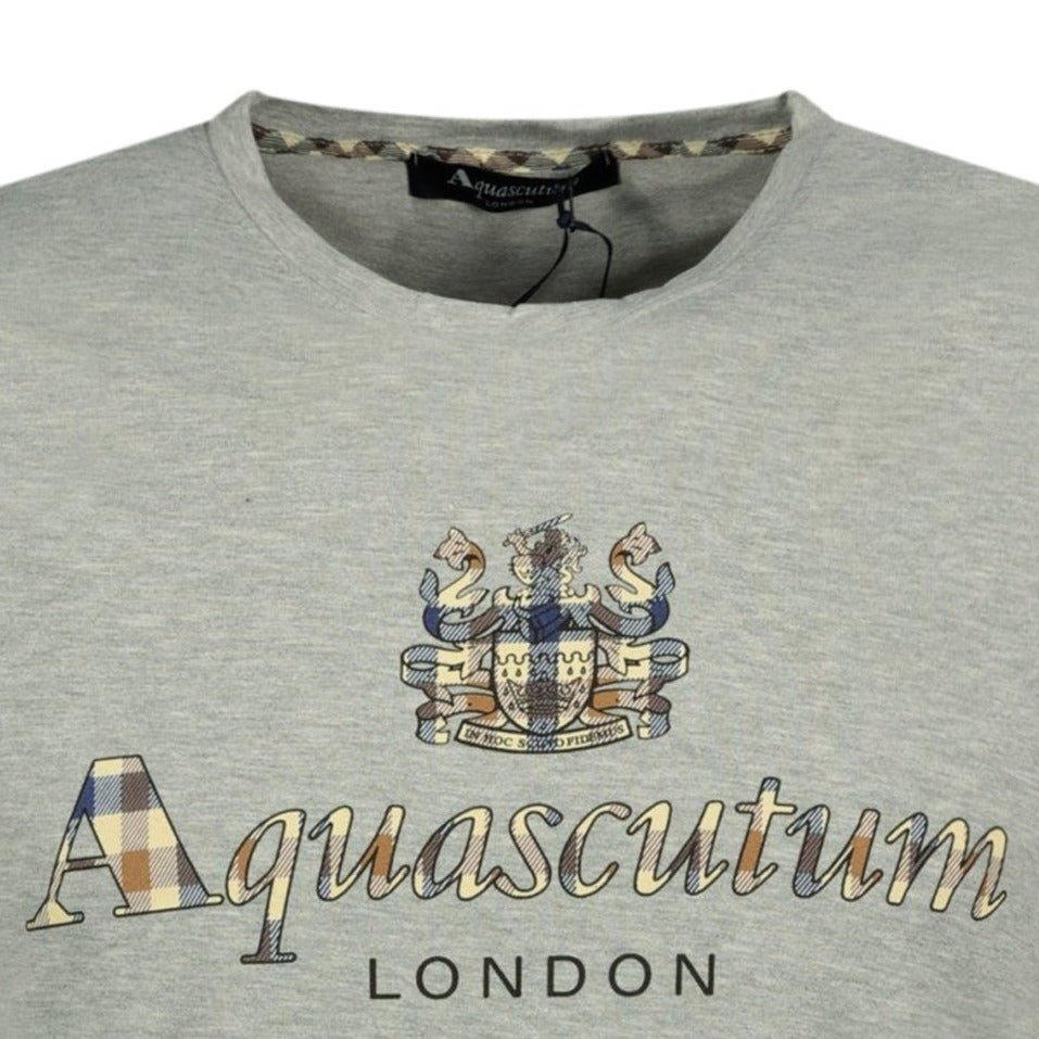 Aquascutum Chest Check Logo T Shirt Grey Boinclo ltd Outlet Sale