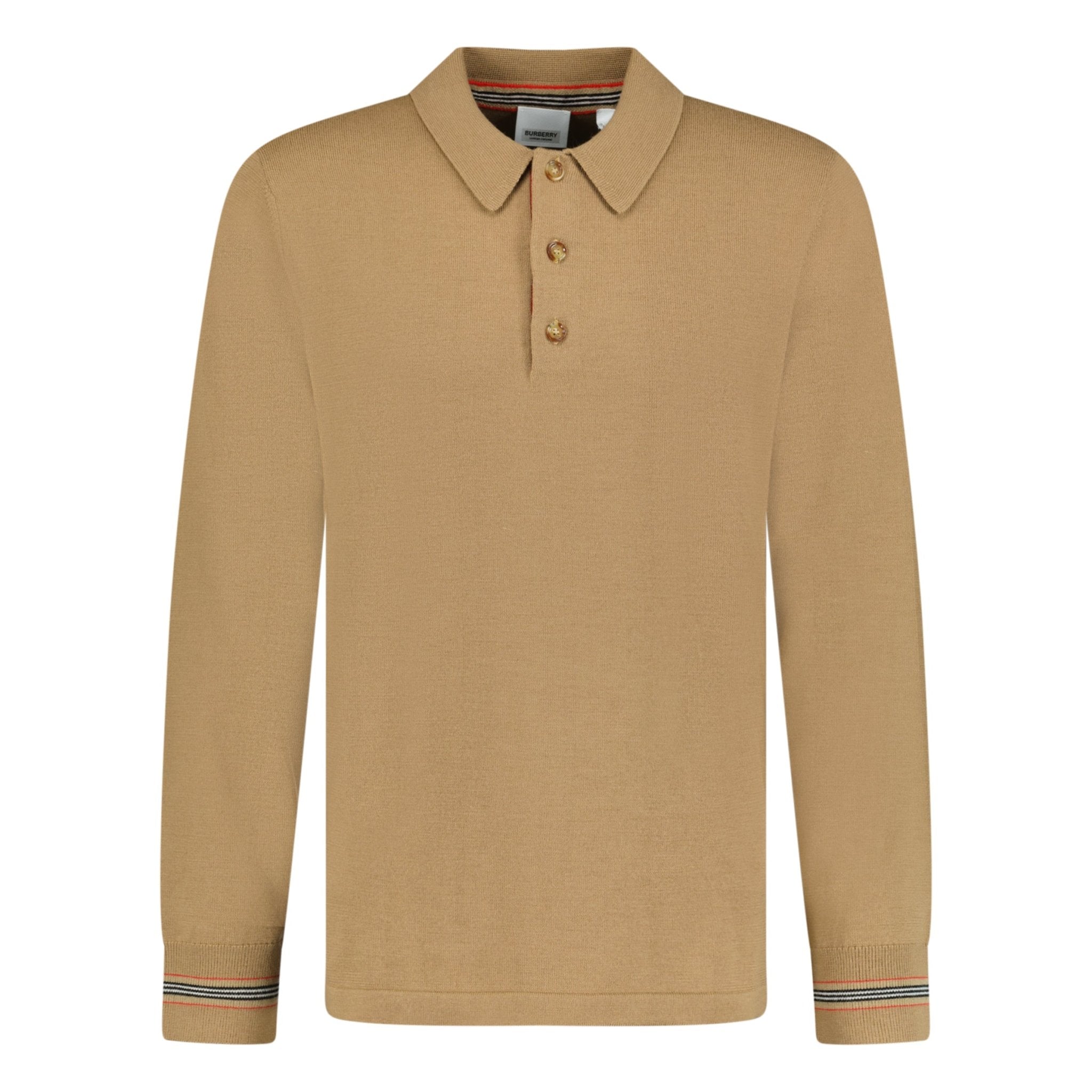 Color variation of Burberry 'Pace' Long Sleeved Wool Polo-Shirt Camel