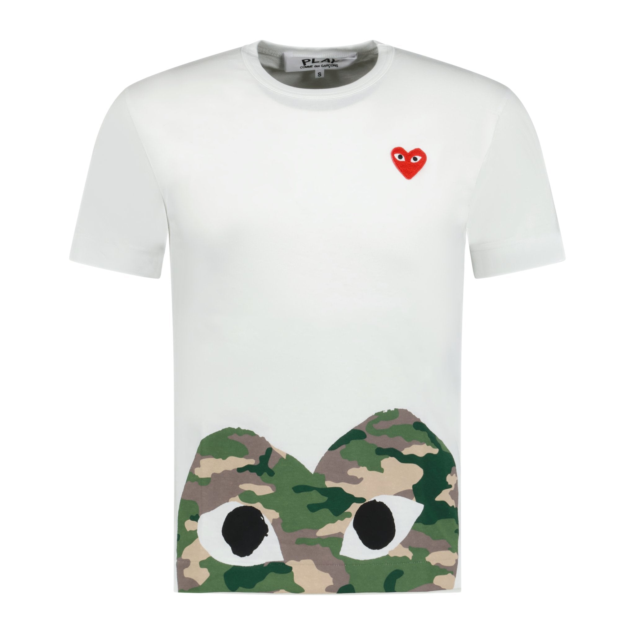 Comme Des Garcons Play Big Camo Print Red Heart T-Shirt White