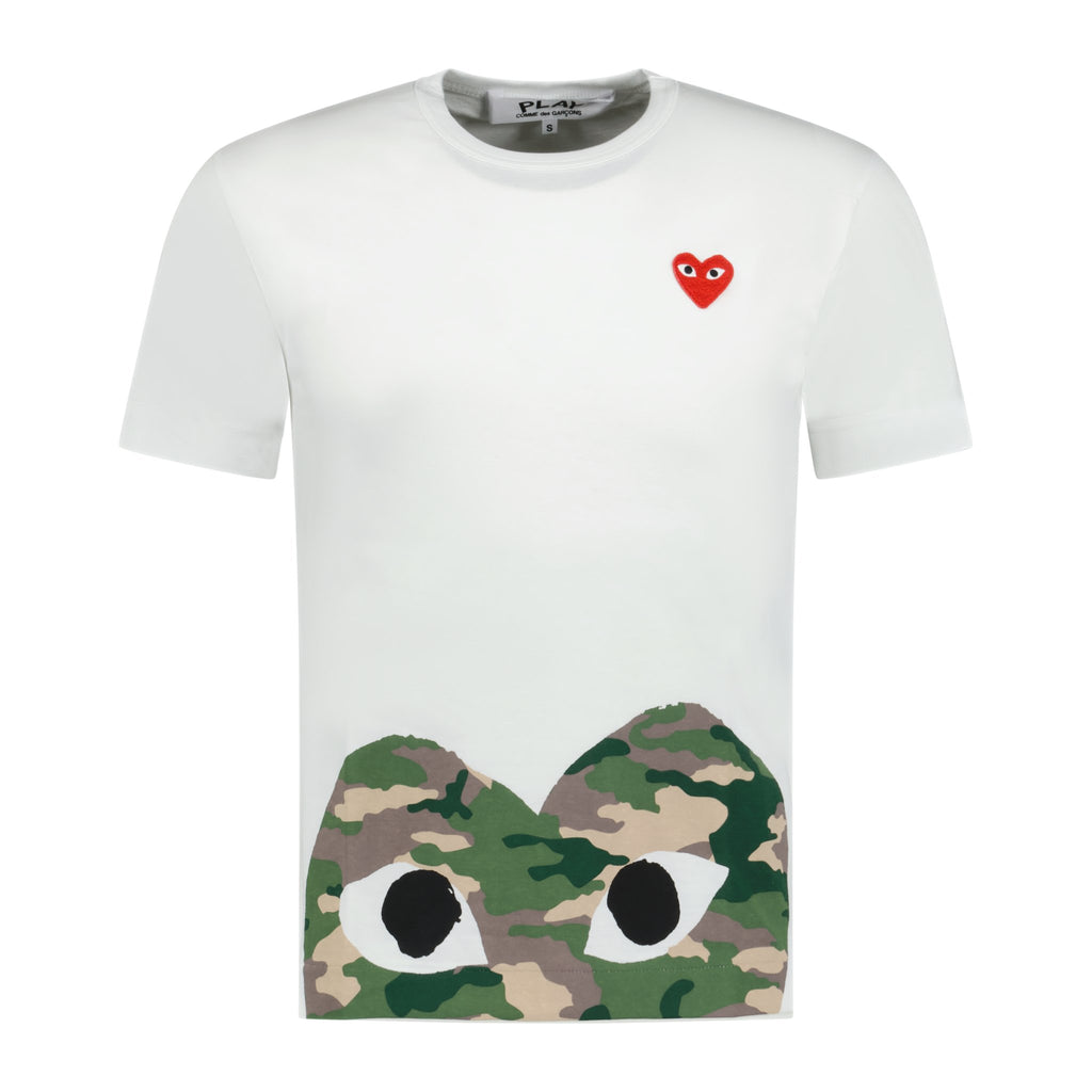 Comme Des Garcons Big Camo Print Red Heart T-Shirt White - Boinclo ltd - Outlet Sale Under Retail
