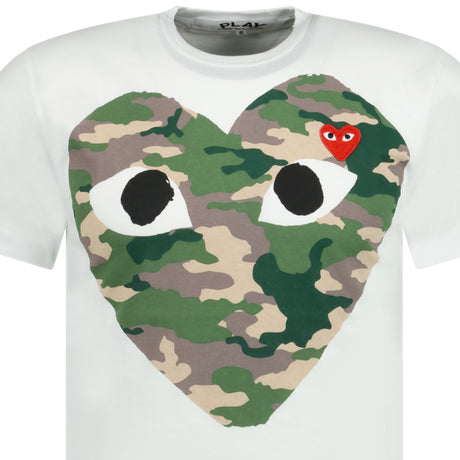 Comme Des Garcons Big Camo Print Red Heart T-Shirt White - Boinclo ltd - Outlet Sale Under Retail