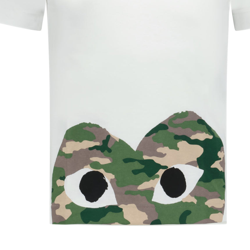 Comme Des Garcons Play Big Camo Print Red Heart T-Shirt White