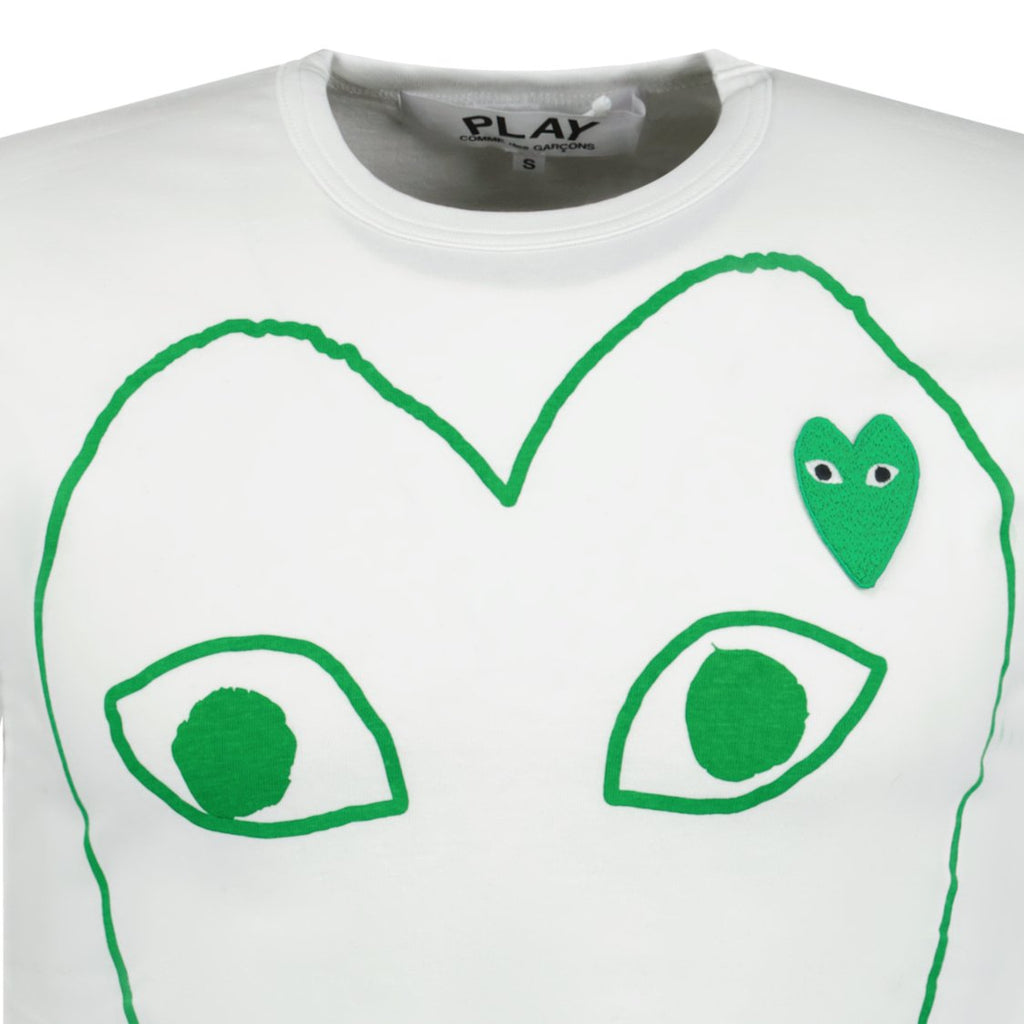 Comme Des Garcons Big Print Green Heart T-Shirt White - Boinclo ltd - Outlet Sale Under Retail