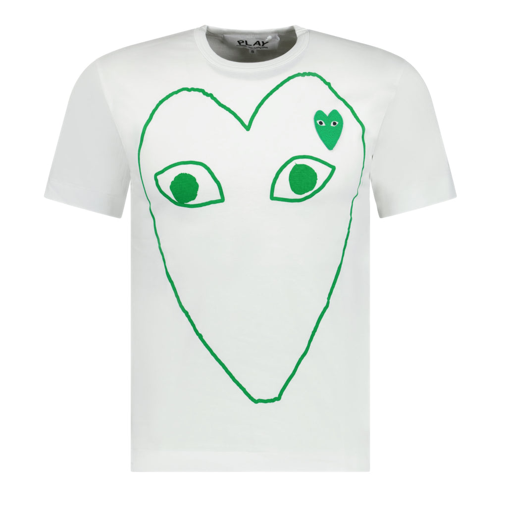 Comme Des Garcons Big Print Green Heart T-Shirt White - Boinclo ltd - Outlet Sale Under Retail