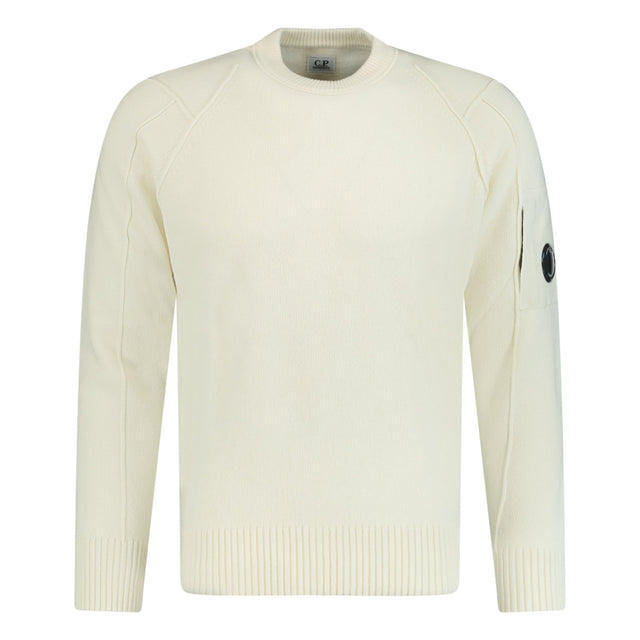 CP Company Arm Lens Lambswool Sweatshirt Cream - Boinclo ltd - Outlet Sale Under Retail