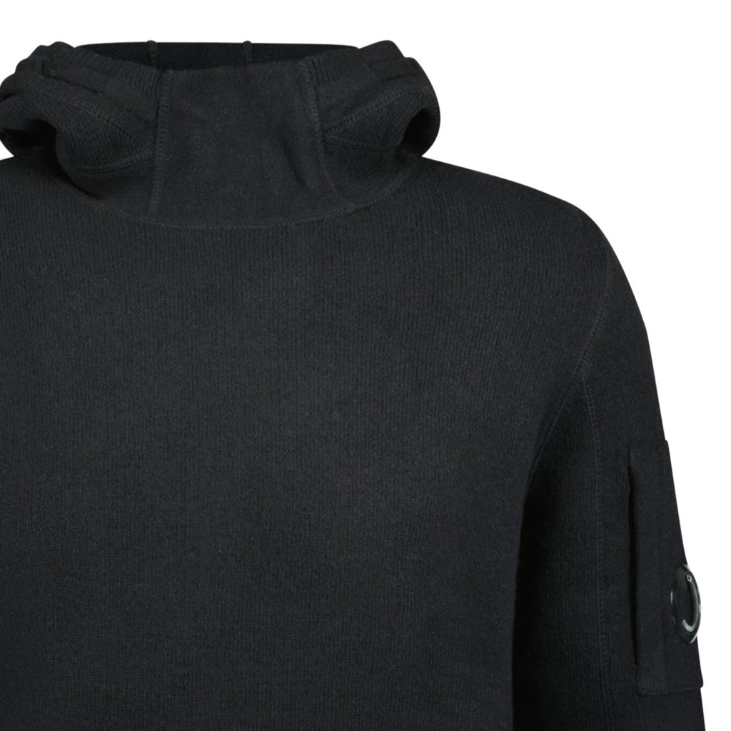 CP Company Lambswool Double Knit Lens Hoodie Black - Boinclo ltd - Outlet Sale Under Retail
