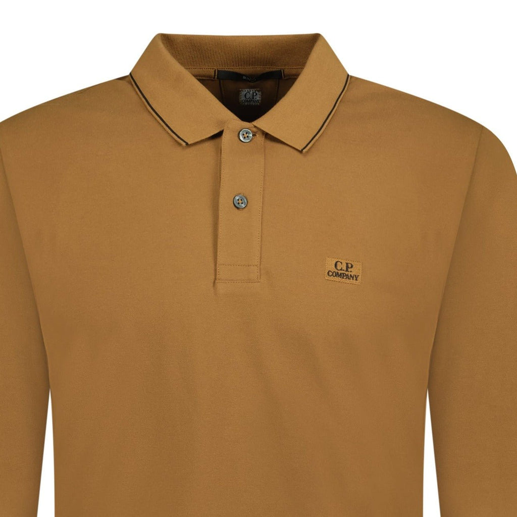 CP Company Long Sleeve Stitch Logo Polo-Shirt Brown - Boinclo ltd - Outlet Sale Under Retail