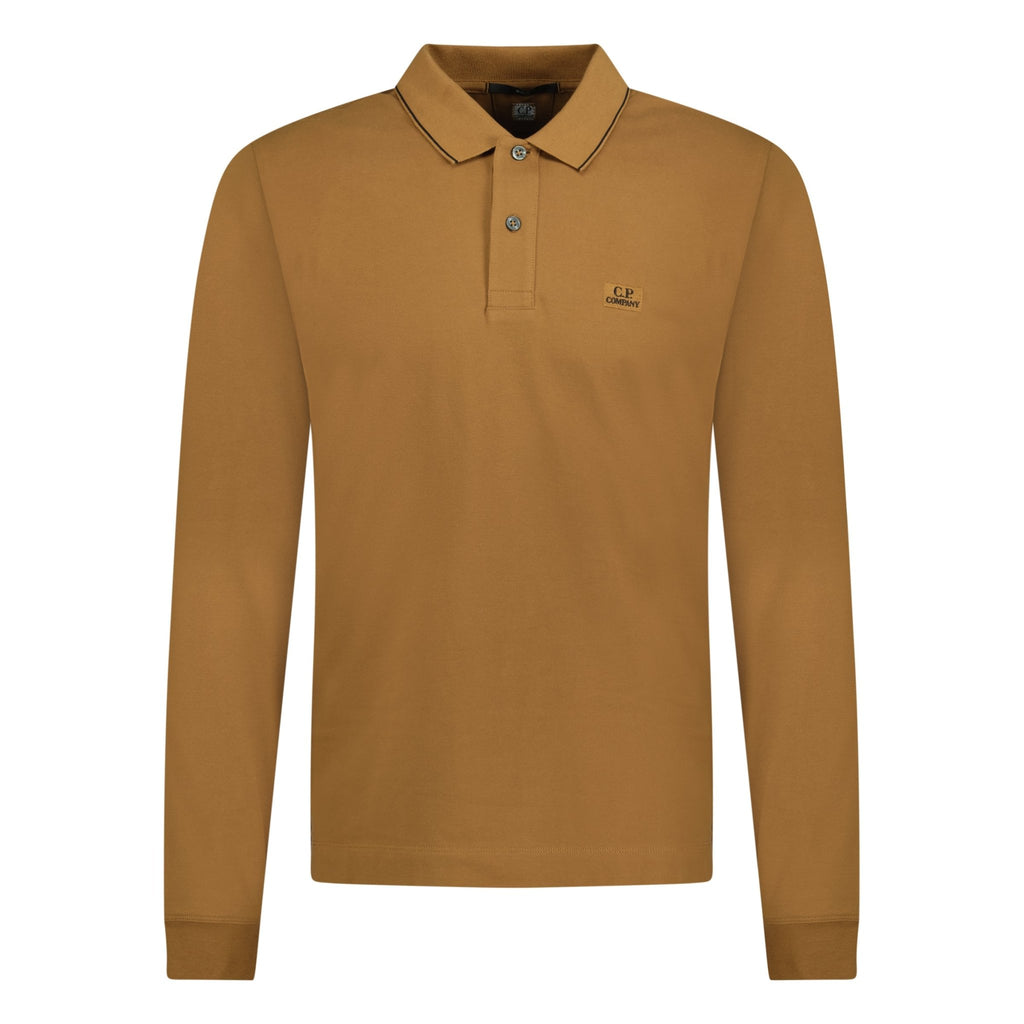 CP Company Long Sleeve Stitch Logo Polo-Shirt Brown - Boinclo ltd - Outlet Sale Under Retail