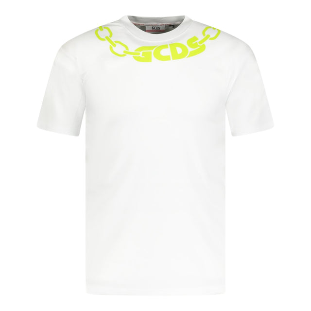 GCDS Chain Print T-Shirt White & Lime Green - Boinclo ltd - Outlet Sale Under Retail