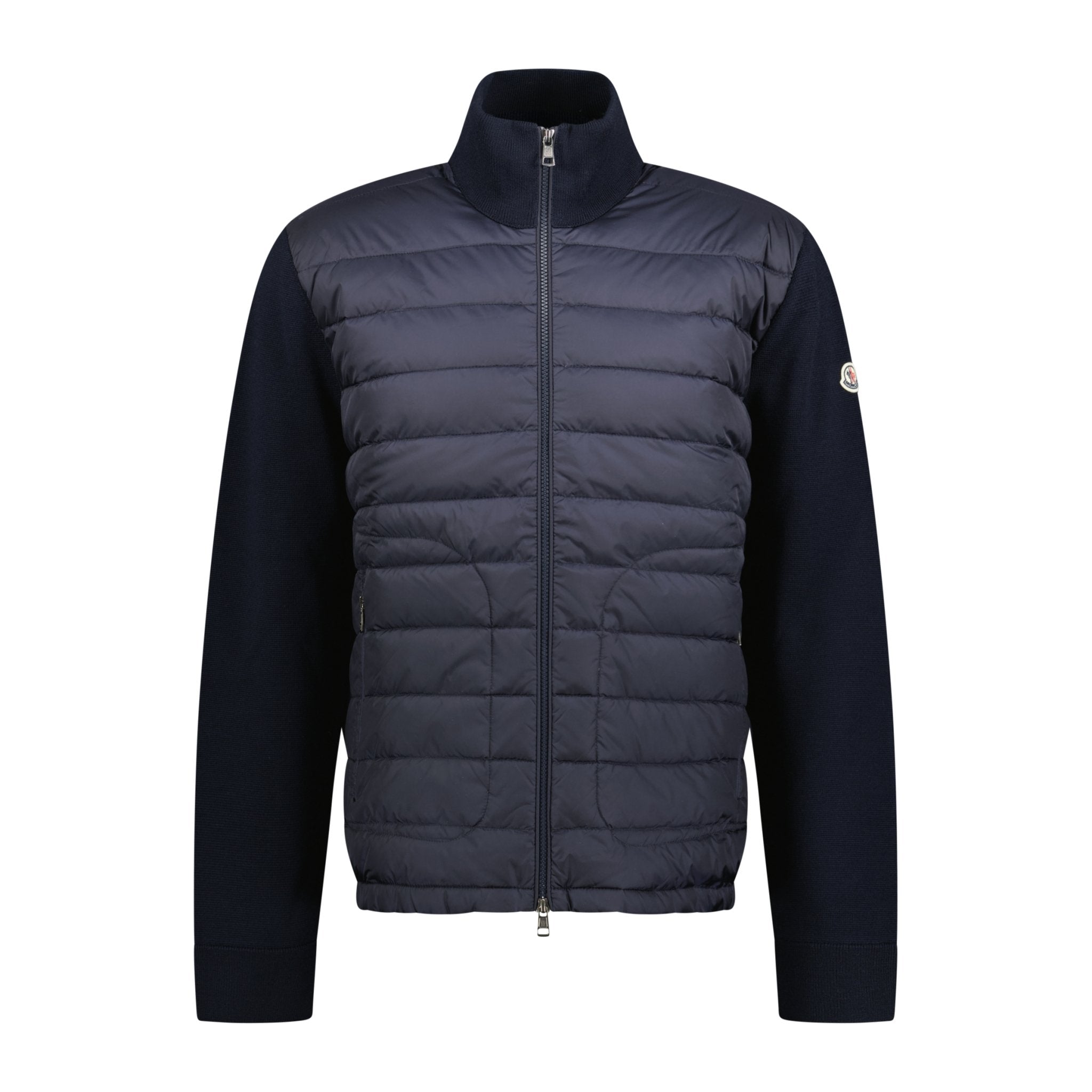 Moncler 'Cardigan Tricot' Arm Logo Nylon Mix Knit Zip Jacket Navy