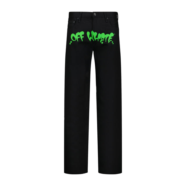 OFF-White Green Print Denim Jeans Black - Boinclo ltd - Outlet Sale Under Retail